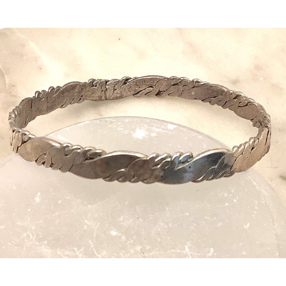 Vintage Taxco Sterling Silver 925 Braided Twist Bangle Bracelet 8” Signed